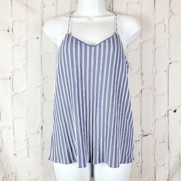 Tibi blue white stripe textured spaghetti strap cami top - Picture 1 of 9